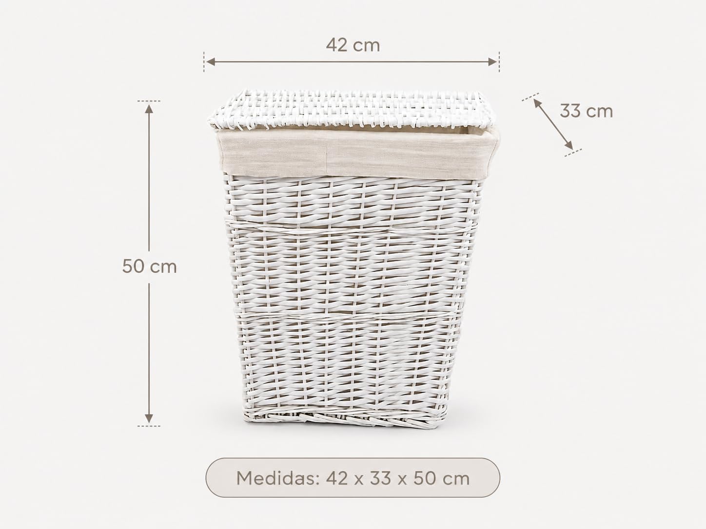 HERSIG - Cesto Ropa Sucia - Cesta Ropa Sucia Diseño Mimbre con Tapa - Cesto Colada con Bolsa Tela Extraíble - Diseño Resistente y Robusto - Recantular Blanco - 42x33x50cm