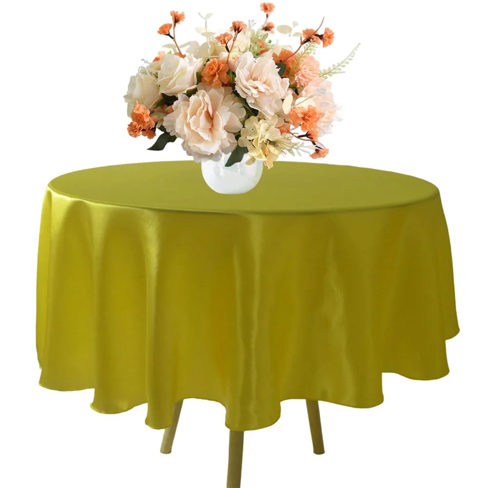 BTRYLDCFA Round Tablecloth Round Satin Tablecloth 57/90/120inch Wedding Party Decoration Table Cover Restaurant Birthday Home Table Cloth(Yellow,Round 180cm-71inch)