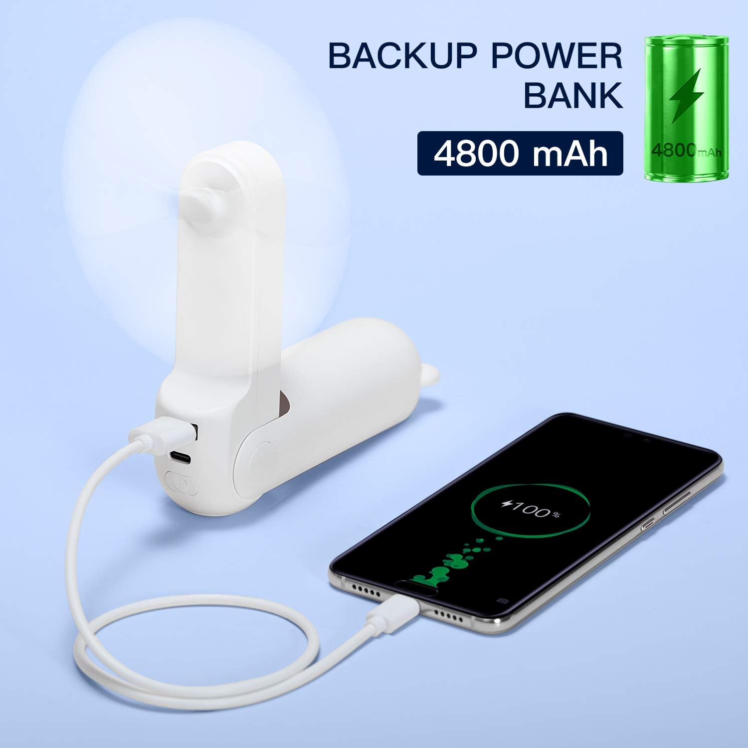 JISULIFE Handheld Fan with 4800 mAh Powerbank Max 46 Hours Runtime,Pocket Fan Portable Battery Operated or USB Powered Folding Personal Fan,3 Speeds,Enhanced Airflow,Rechargeable Quiet Mini Fan-White : Home & Kitchen