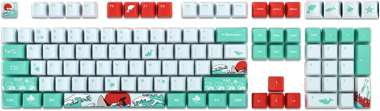 Japanese Style Coral Sea Design Blue White Red Keycaps for Cherry Switch Mechanical Gaming Keyboard OEM Sublimation PBT Keycap