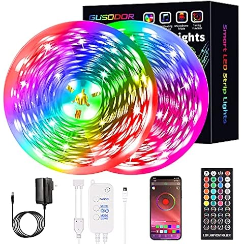 Led Strip Lights 65.6 Feet RGB Led Light LEDs Tape Strips Rope Lights Music Sync DIY Colors Changing Timing with 40 Key Remote Decoration for Bedroom Home TV Party Christmas Smart APP Control Cover