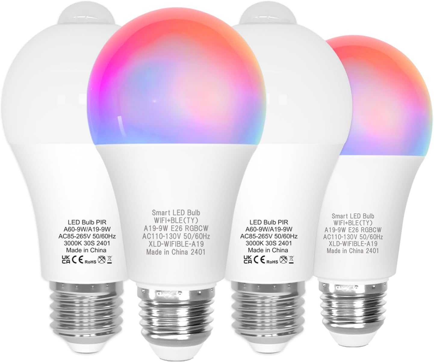 ORALUCE 丨 Bundle - Motion Sensor Light Bulbs (Pack of 2) & Smart LED Bulb A19 Wi-Fi and Bluetooth (Pack of 2)