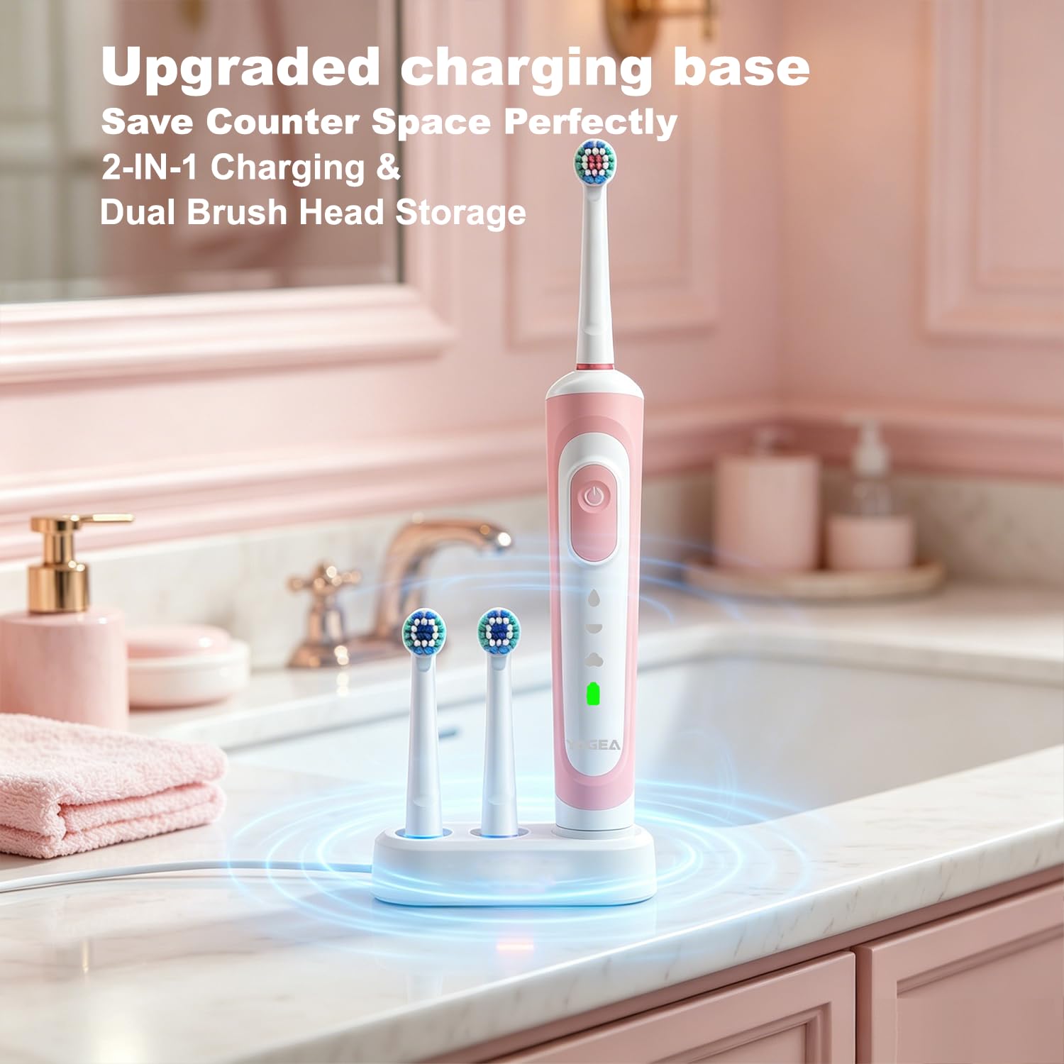 Rotierende Elektrische Zahnbürste Erwachsene mit 8 Bürstenköpfen, Wiederaufladbare Power Zahnbürste mit Smart Timer, 70 Tage Akkulaufzeit, 3 Modi S3 (Rosa)