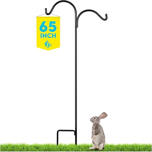 Gray Bunny Ganchos de pastor de doble cara para exteriores, poste alimentador de pájaros de metal resistente de 65 pulgadas y poste de farol,