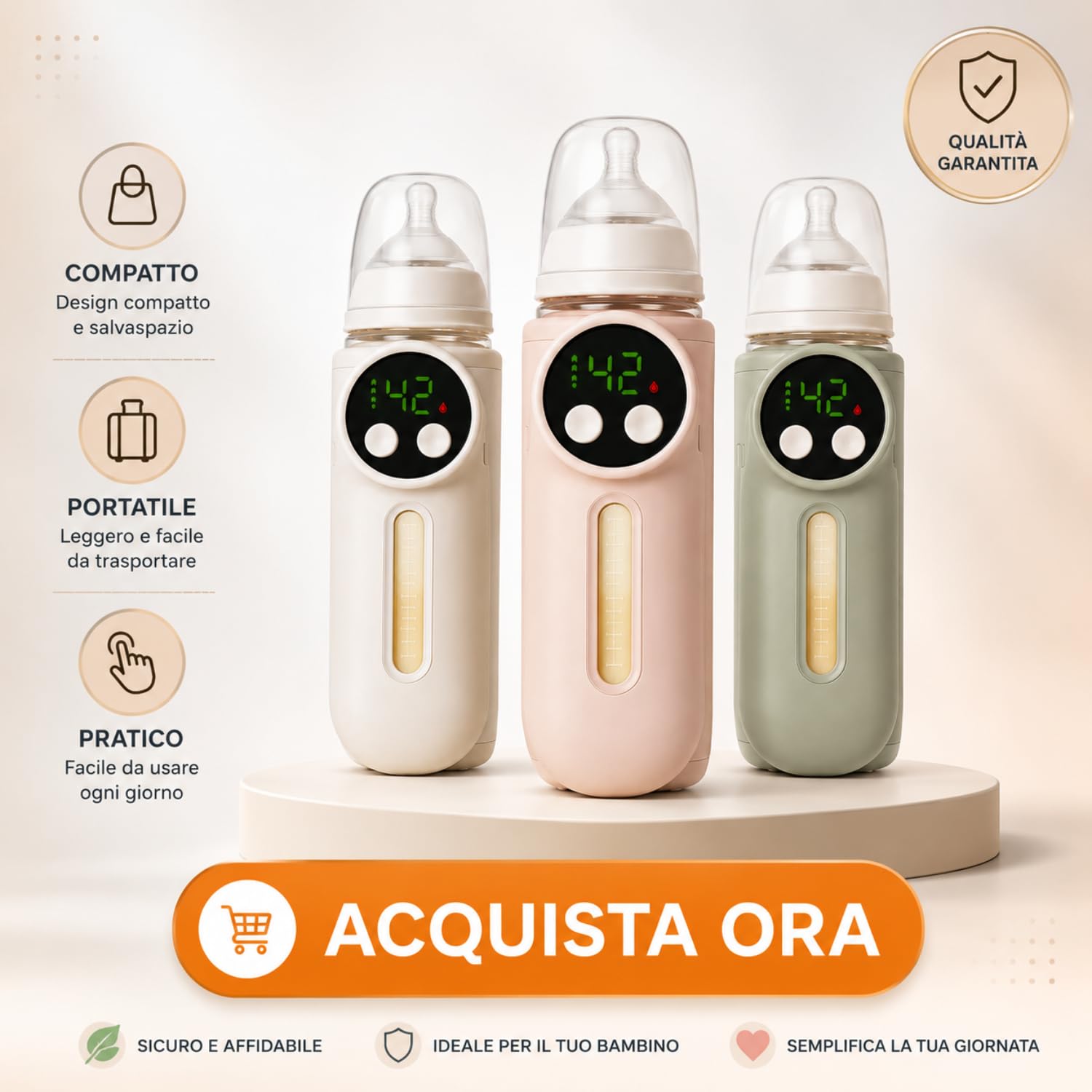 DE ROSA SHOP Scaldabiberon Portatile Senza Fili per Neonati, Batteria 8000mAh Ricaricabile USB, Schermo LCD, Temperatura Regolabile, Riscaldamento Silenzioso Universale per Viaggi Auto e Aereo