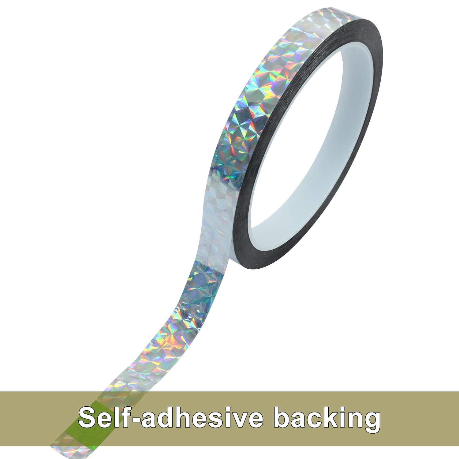 Jiozermi 0.47 Inch Self-Adhesive Holographic Reflective Tape, Glitter Duct Tape Prism Tape for Keep Birds Away, DIY Art, Daily Use, Craft Project, Home Decoration, Holiday Packing(Silver,55Yard)