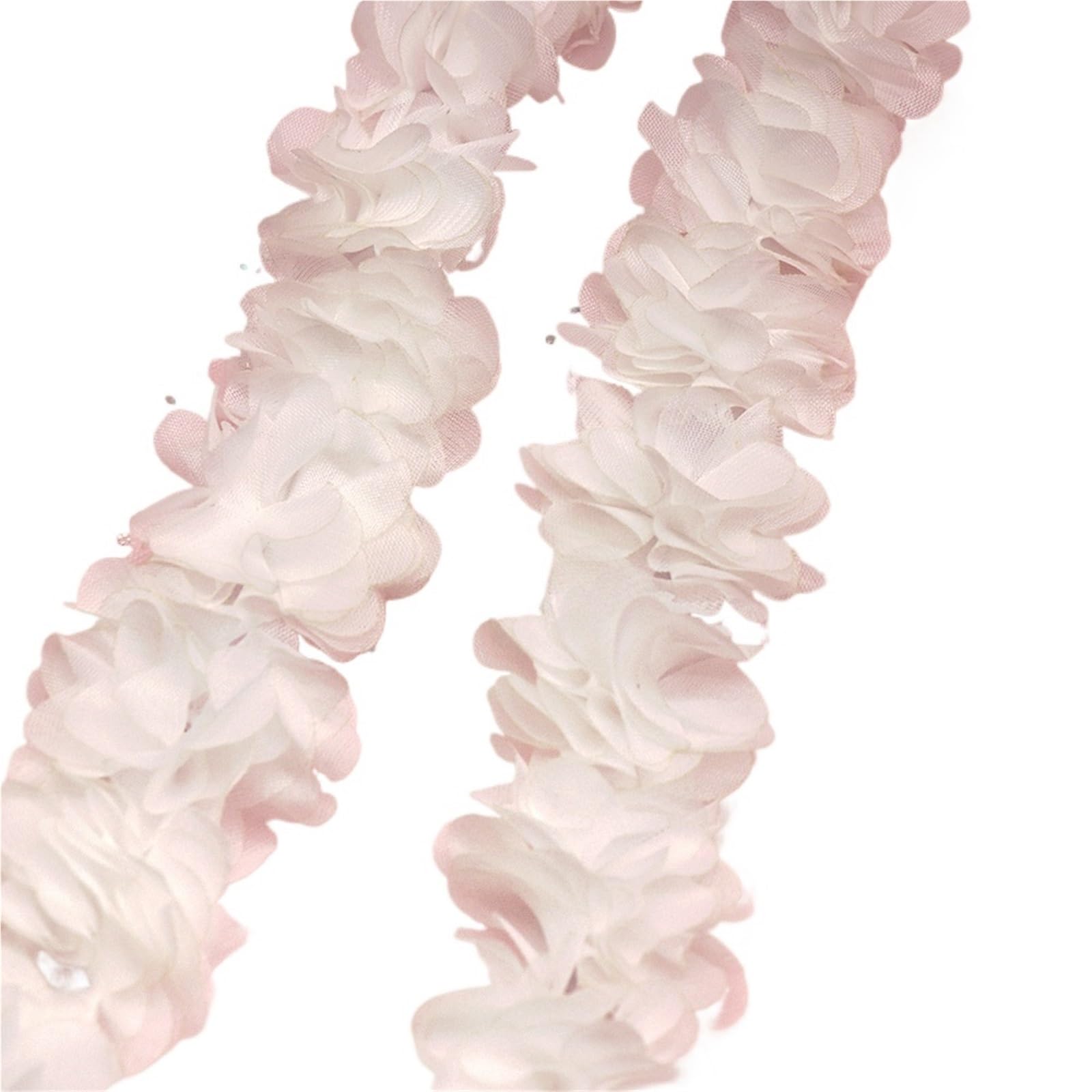 Wtaxbh White 91Cm Iron On Patches 5Cm Flowers 3D Chiffon Cluster Lace Dress Decoration Fabric Applique Trimming Sewing Supplies(White 91Cm)