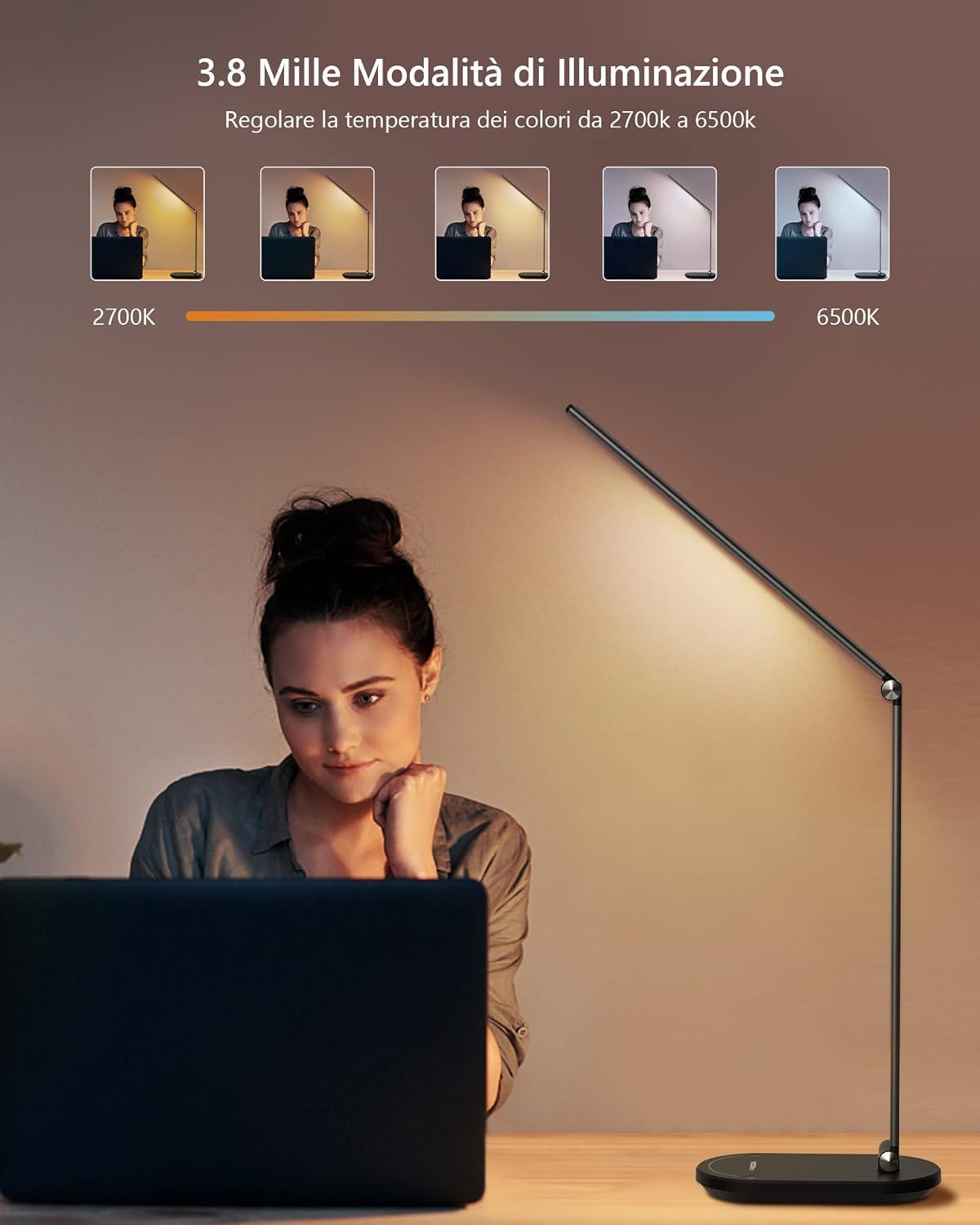 VOCOlinc Lampada da scrivania LED intelligente, compatibile con HomeKit/Alexa/Google Home, regolazione continua, controllo vocale/APP/touch, con timer