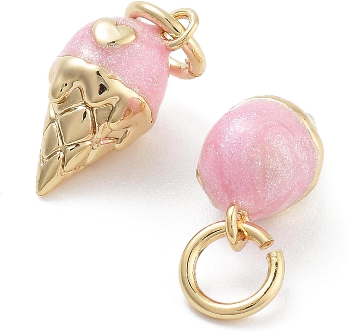 LiQunSweet 10 pcs Pink Ice Cream Enamel Brass Charms Sweet Dessert Charms for DIY Jewelry Bracelet Necklace Earring Craft Bag Keychain Decoration