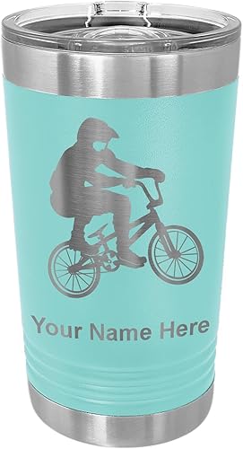 Miniatura 19 de LaserGram Vaso de pinta aislado al vacío de 16 onzas, conductor BMX, grabado personalizado incluido (negro)