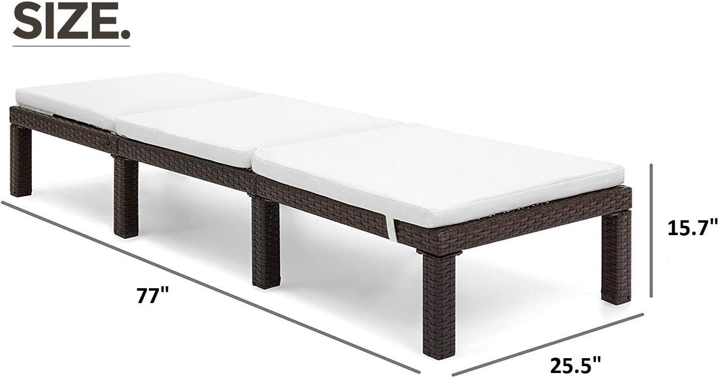 OAKVILLE FURNITURE 61702 Patio Outdoor Adjustable Pool Chaise Lounge Chair, Brown Wicker Beige Cushion : Garden & Outdoor