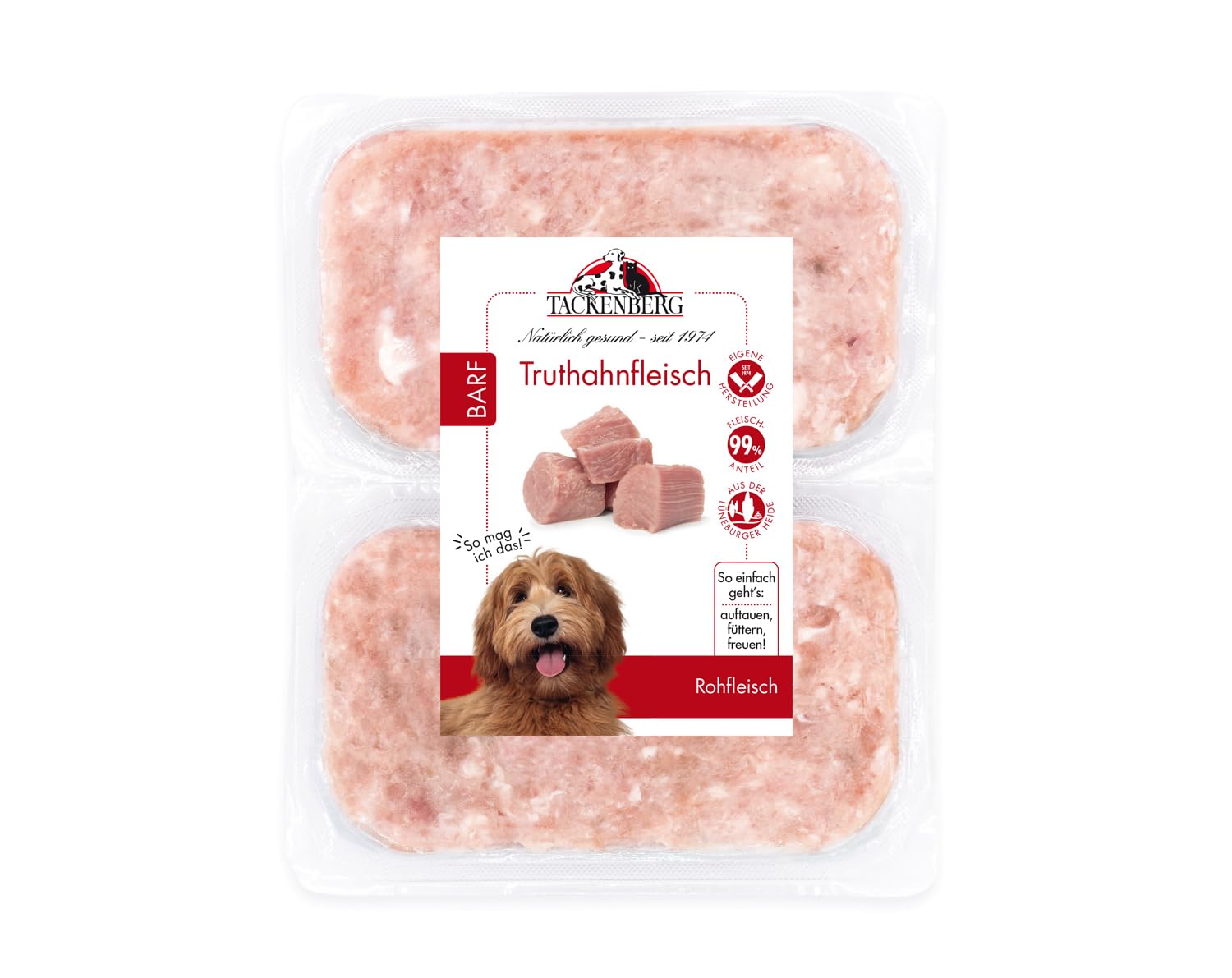 TACKENBERG Barf Truthahnfleisch für Hunde - 14 x 500 g - leckeres Frostfleisch als Hundefutter in Premiumqualität - geeignetes Gefrierfutter für Welpen & übergewichtige Hunde - ohne Zusatzstoffe