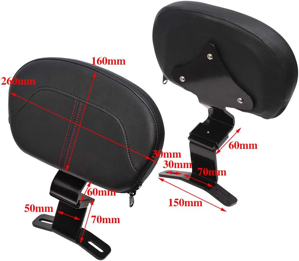 H RUO Black Driver Backrest with Pad Fits for Harley Touring CVO Street Road Glide Road King 2009-2023