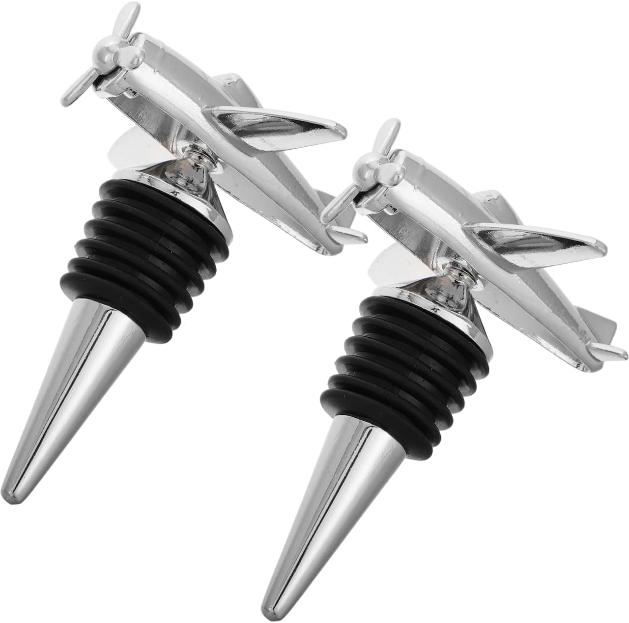 Cabilock 6Pcs Wine Stoppers, Aircraft Shaped Bottle Stopper, Reusable Zinc Alloy and Silicone Bottle Stoppers for Wine Preservation, Decorative Metal Wine Saver for Bar Accessories, Silver