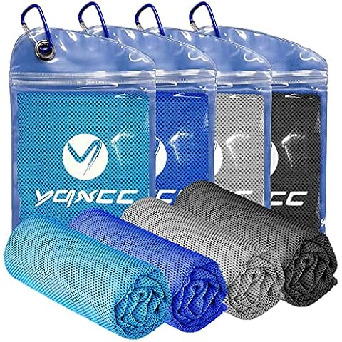 YQXCC 4 Pack Cooling Towels (100x30 cm) Cool Cold Towel, Soft Breathable Chilly Towel, Microfibre Ice Towel for Yoga, Golf, Gym, Camping, Running, Fitness, Workout & More Activities Cover