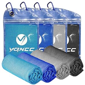 YQXCC 4-Pack Cooling Towels (100×30 cm), Soft Breathable Chilly Microfibre Ice Towels for Yoga, Golf, Gym & More