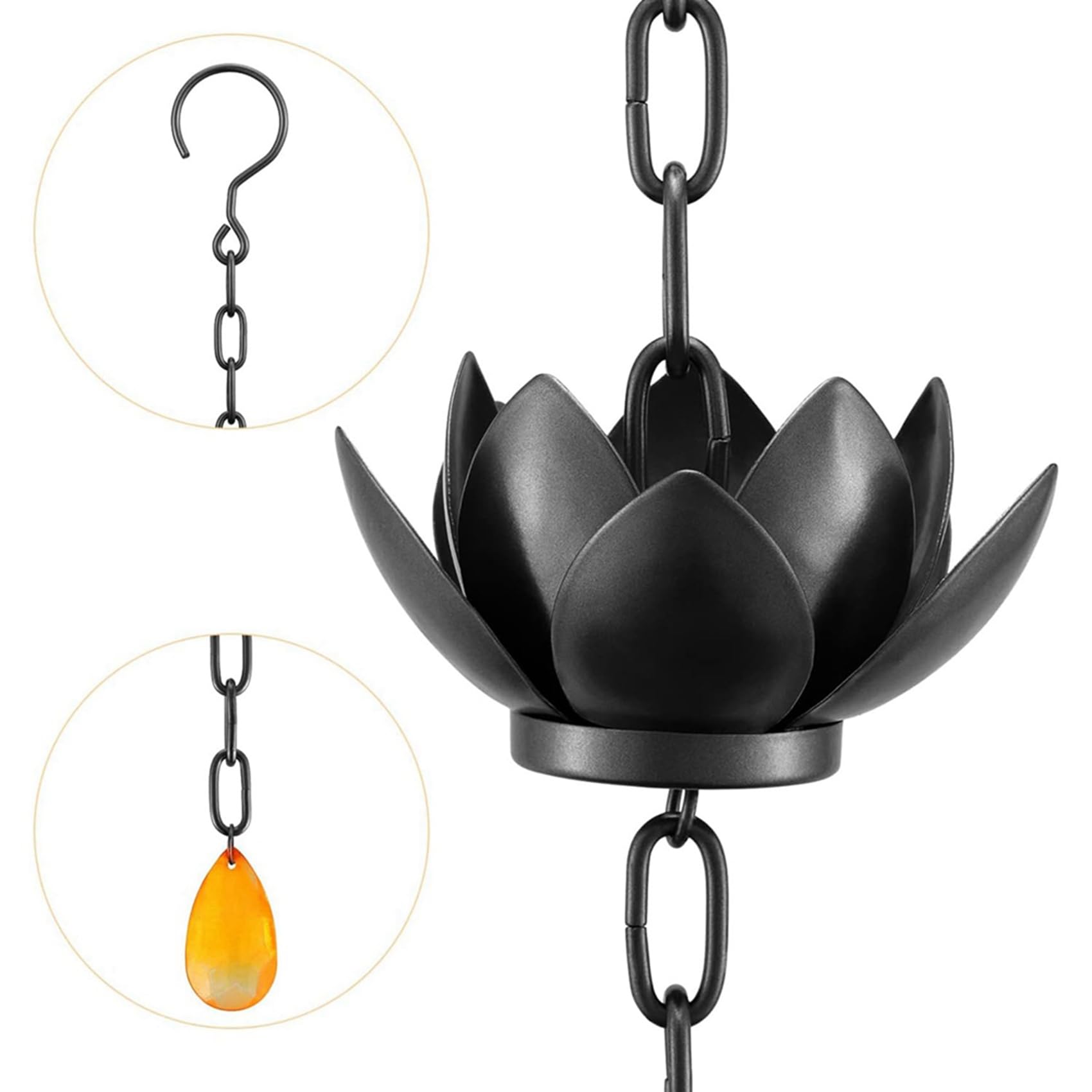 2X Cadena de Lluvia, Cadena Receptora de Lluvia Lotus para Canalones Exteriores, Copas de Cadena de Lluvia para Reemplazar la Bajante de Canalón, Desviar el Agua