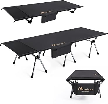 MOON LENCE Camping Cot, Height Adjustable with Cot Leg Extenders, Strong Support 330lbs, Ultra Lightweight Comfortable Folding Bed for Adult Camping, Hiking, Travel, Truck, Beach, Office Nap