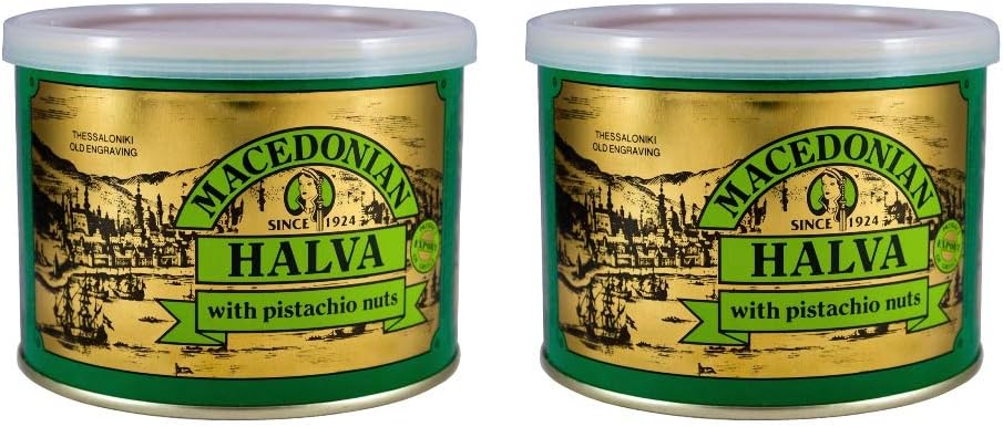 Greek Macedonian Halva with Pistachio Nuts Net Weight 1kg Tin can