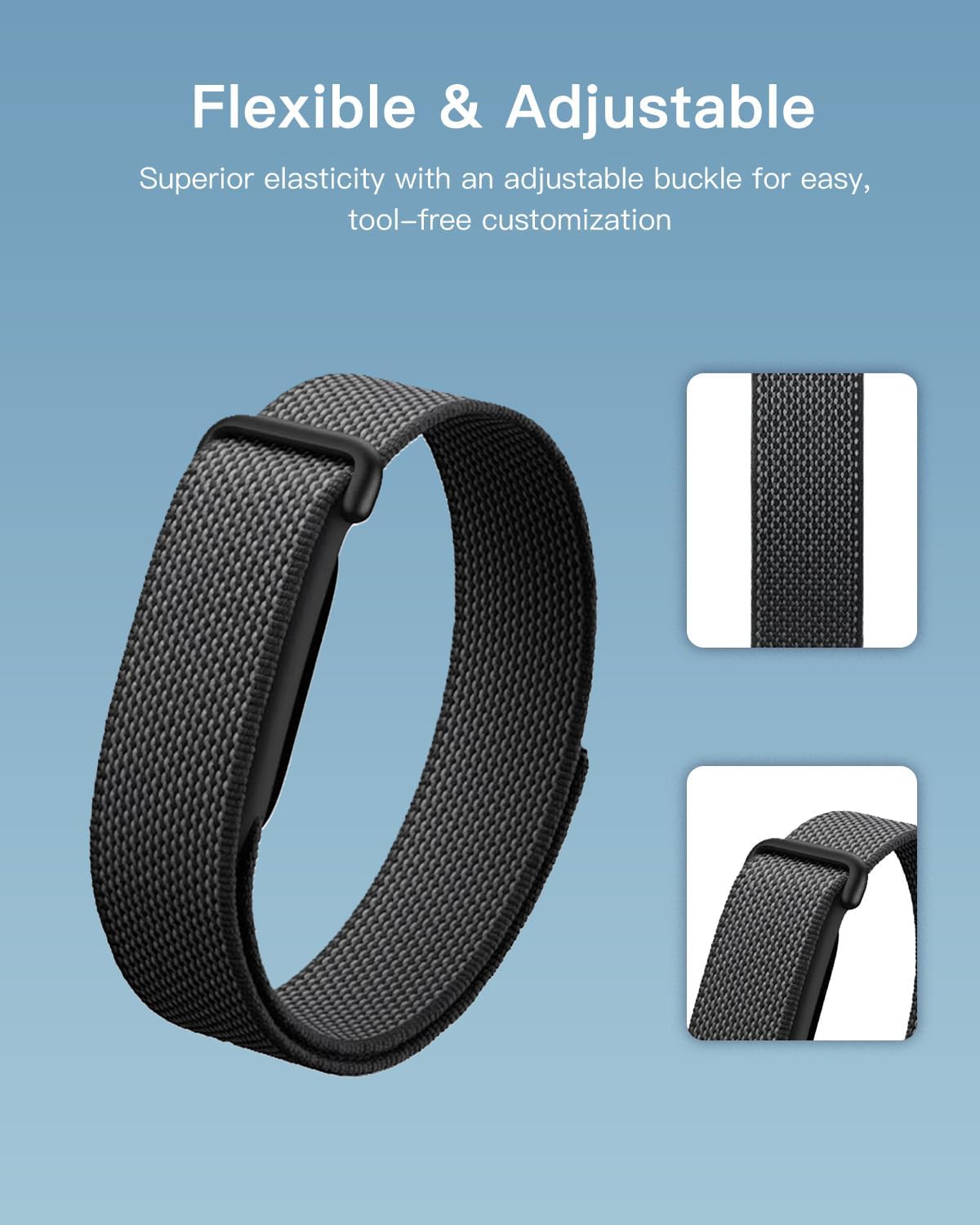 Nylon Band Compatible with Google Fitbit Air Activity Tracker, Breathable Hook and Loop Replacement Strap, Adjustable Sport Wristband for Men Women, Black image 4