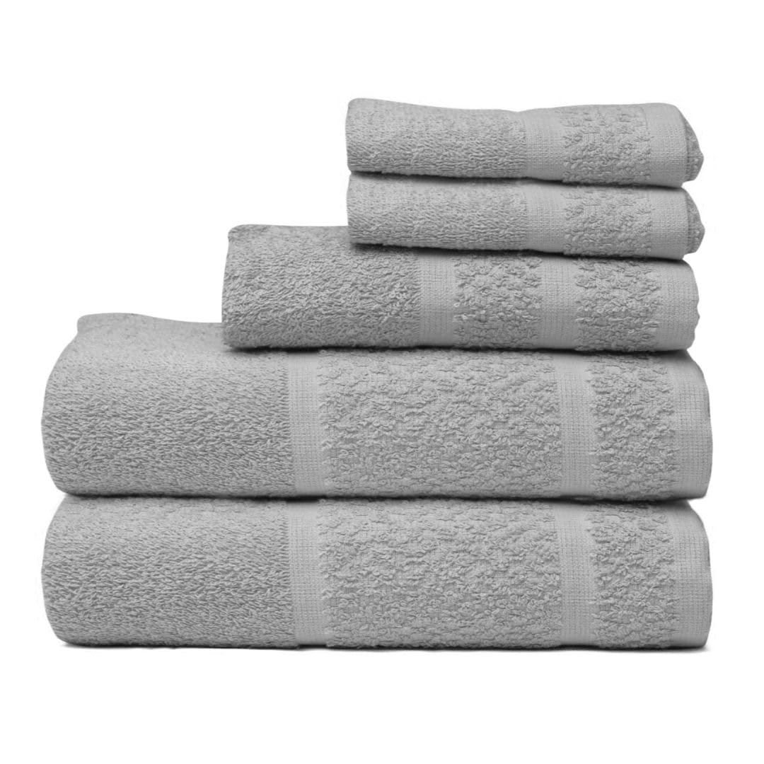 Bronz Bundlz Grey Towel Set of 5 (2- Bath Towel 24in x 44in, 1- Hand Towel 15in x 25in, 2- Wash Cloth 11.5in x 11.5in)