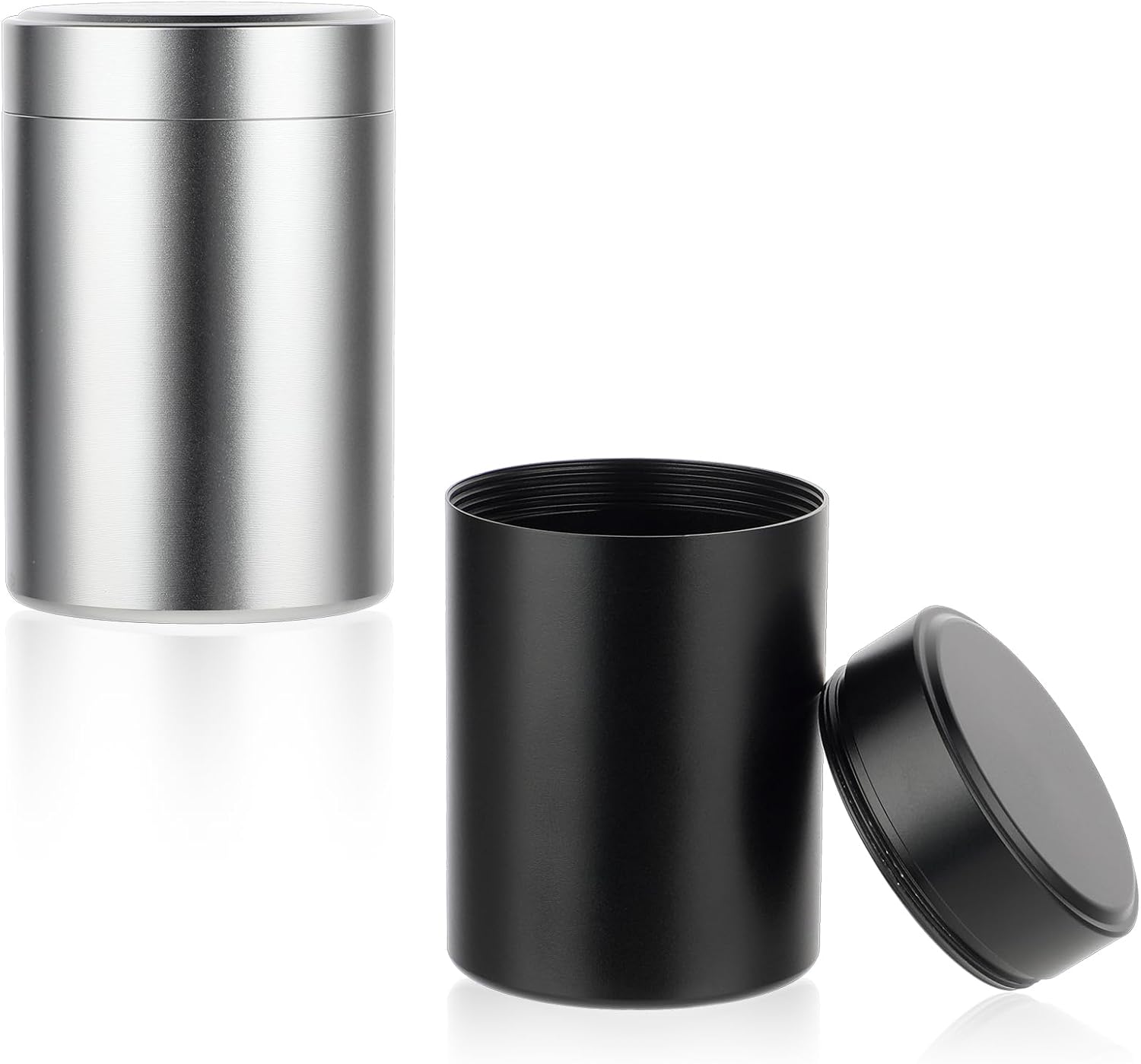 COMNICO 2pcs Portable Metal Pill Organizer, Round Daily Pill Box Holder Pocket Small Pill Case Medicine Organizer Vitamin Bottle Containers for Traveling Outdoor Fish Oils Supplements (Black+Silver)