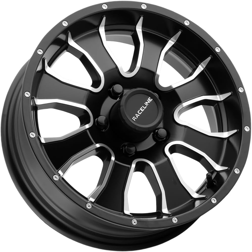 Raceline Wheels Aluminum Trailer Wheels 860M MAMBA TR Black w/Machined Spokes 12X4" 5X114.3 Bolt Pattern 0mm Offset/(2.38"B/S), 8 Split Spoke Design, Utility, Boat Trailer Automotive Wheels