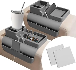 2Pcs Couch Cup Holder Tray, Large Anti-Slip Couch Cups Holder with Side Pocket, Couch Arm Cup Holder, Silicone Sofa Armrest Organizer for Snacks/Remote/Phone/Fruit, Gift for Holiday