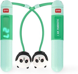Legami - Cuerda inalámbrica para saltar, contador digital de saltos, cuerda ajustable incluida, tema panda, 2,6 x 15,5 cm