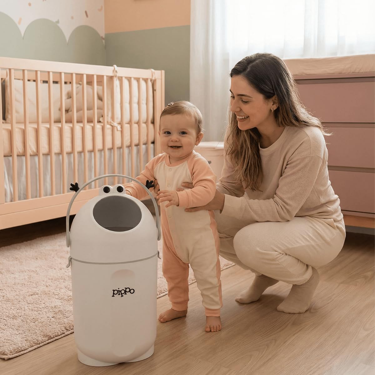 Lixo Lixeira Antiodor Infantil 13L para Fraldas – Design Lúdico, Redução de Odores, Material PP + ABS, Fácil de Limpar, Ideal para Quarto de Bebê | Pippo