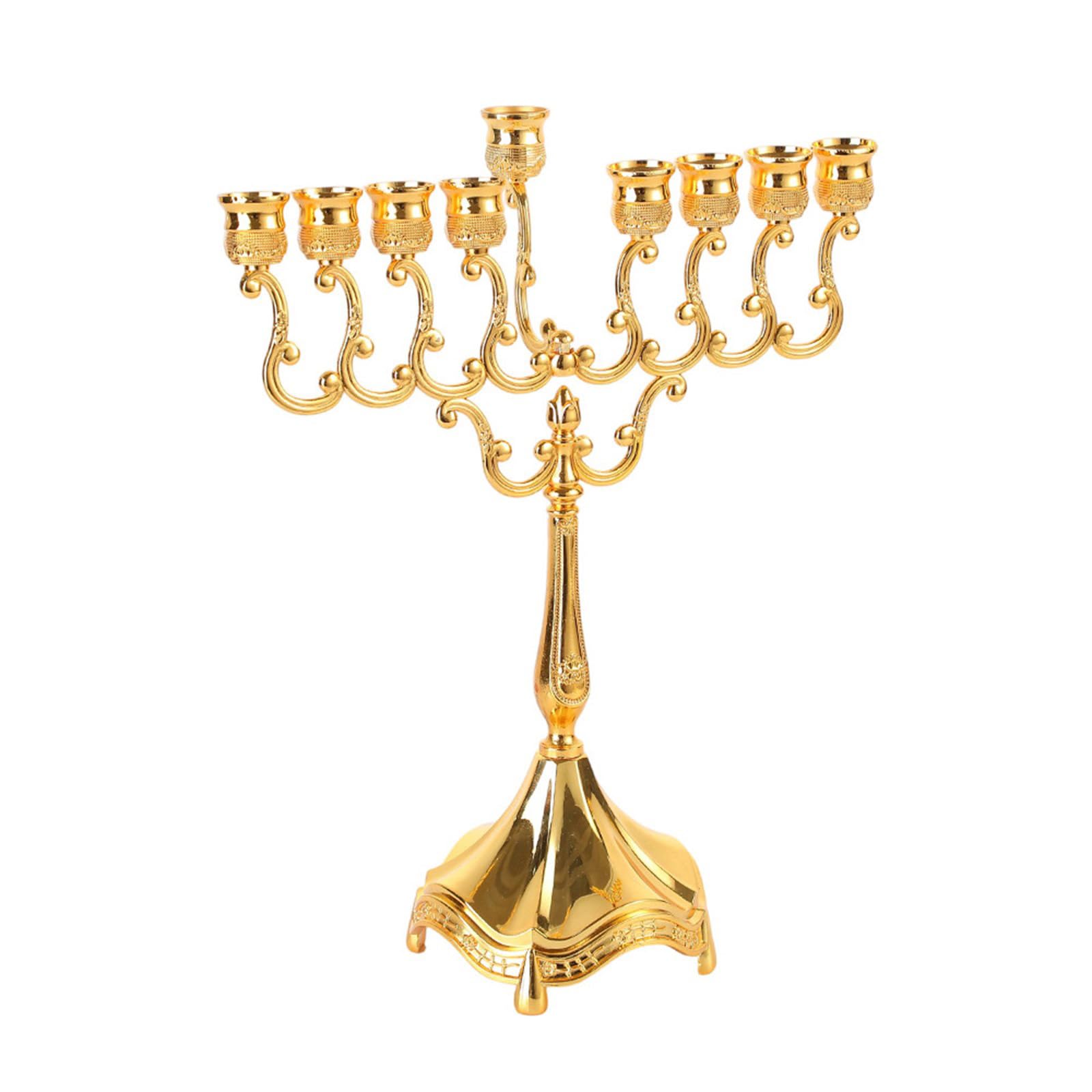 Tsophreniq Hanukkah Candelabra Holders 9 Branch Metal Menorahs Elegant Religious Stand for Festives Centerpieces Metal Menorahs