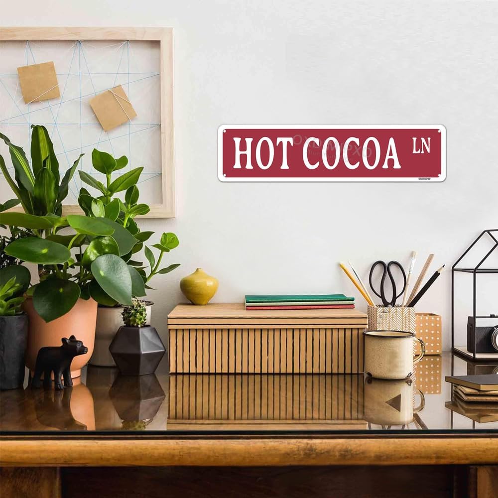 Hot Cocoa Bar Metal Sign Christmas Room Decor for Home Vintage Christmas Coffee Cocoa Sign Hot Chocolate Bar Sign Wall Decorations Gifts, Aluminium, 4x16 Inches image 4