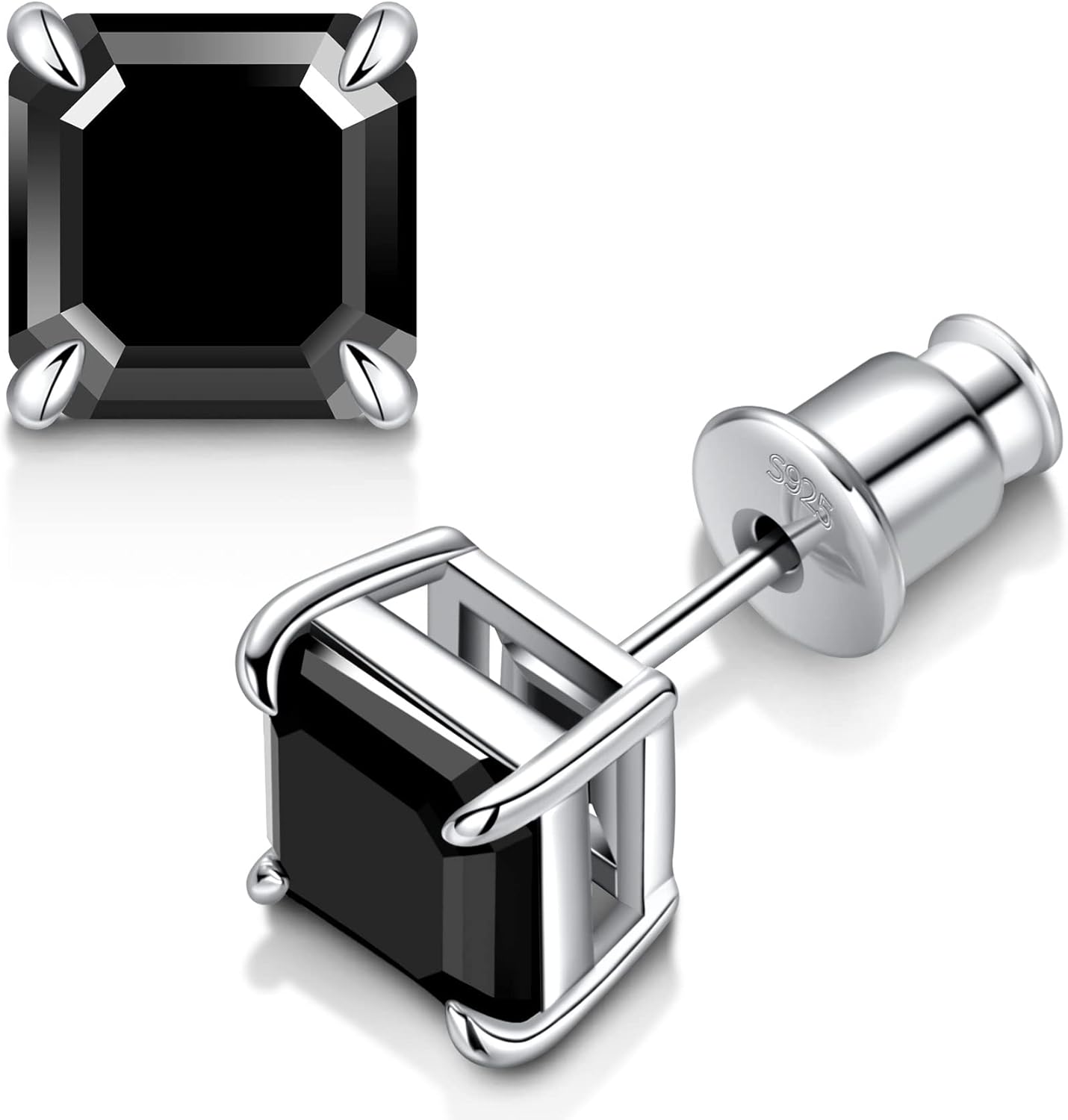 Silver/Black Moissanite Stud Earrings for Mens/Women 1-4CT Hypoallergenic Earrings 925 Sterling Silver Lab Created Round/Cushion Halo Stud Earrings