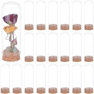 BENECREAT 20Pcs Dome Decorative Jars, 1.2x3.4inch Glass Display Dome Cloche Glass Bell Jar with Cork Base for Flower Storage, Specimens, Crafts Decorations