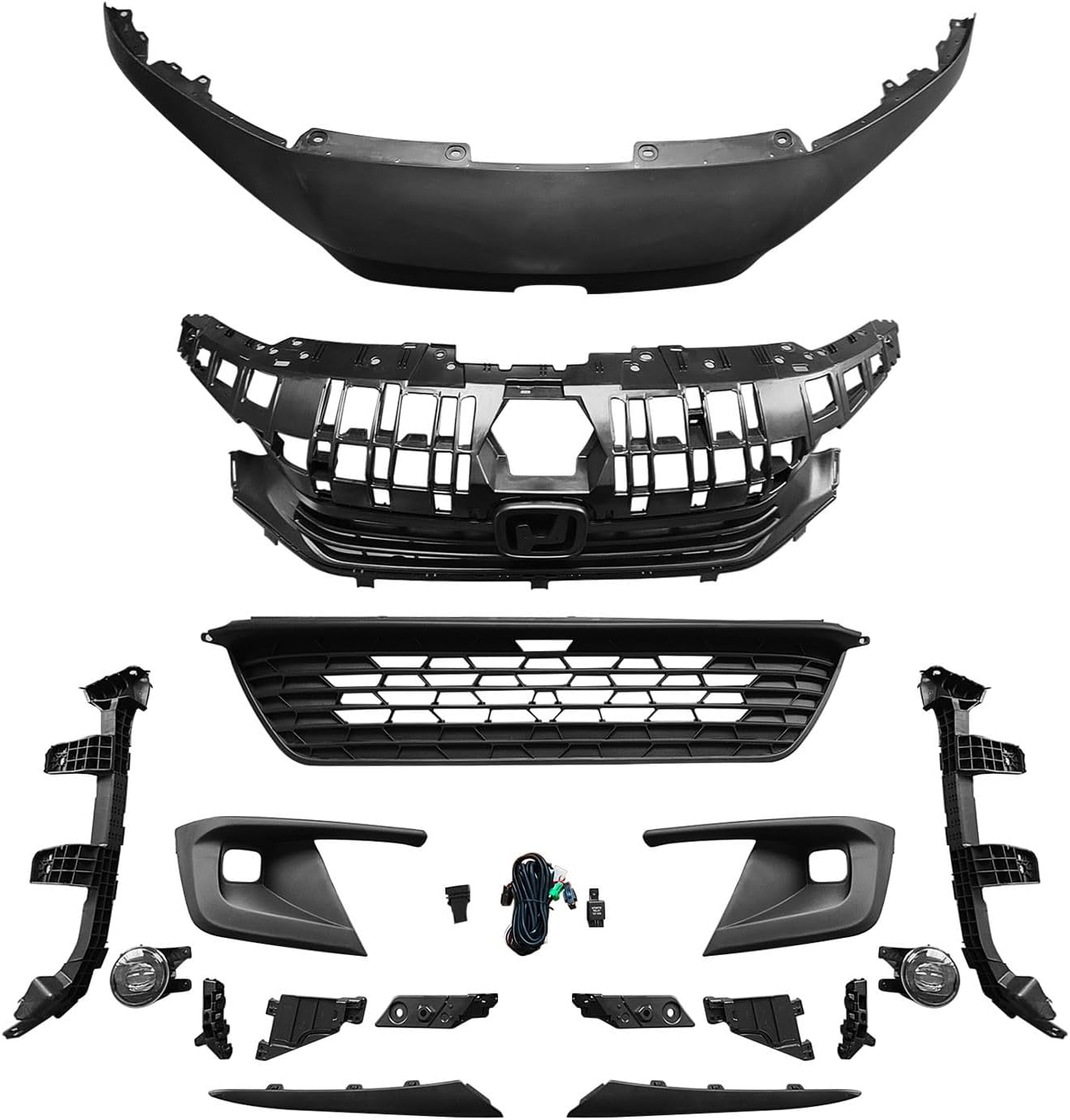 MGWILL Front Bumper Upper & Lower Grille Set Compatible with 2022 2023 2024 Honda Civic EX LX Sport Si Touring 2.0L 1.5L W/Fog Light & Bracket