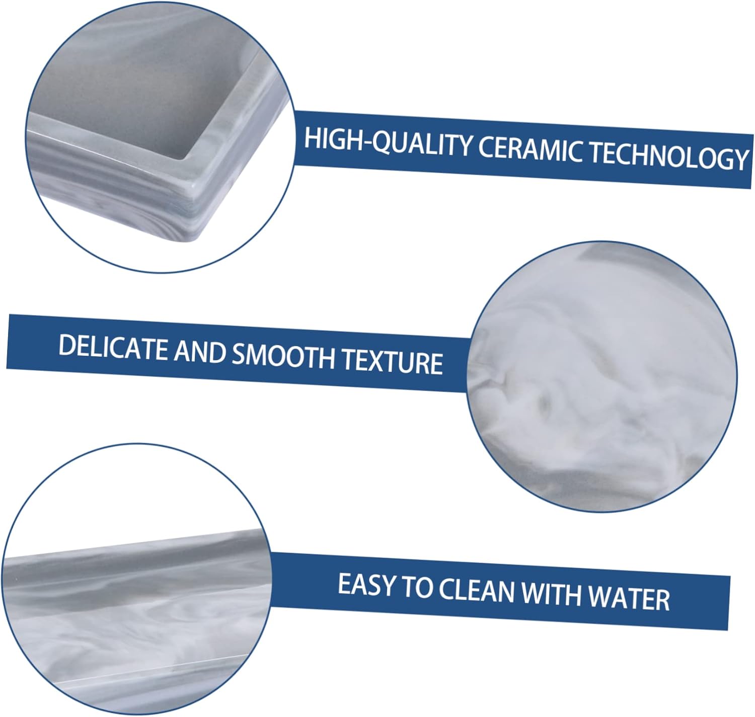 BESTYASH Nordic Style Marble Jewelry Storage Tray Rectangular Ceramic Organizer for Dressing Table Bathroom Living Room Durable Easy to Clean Gray