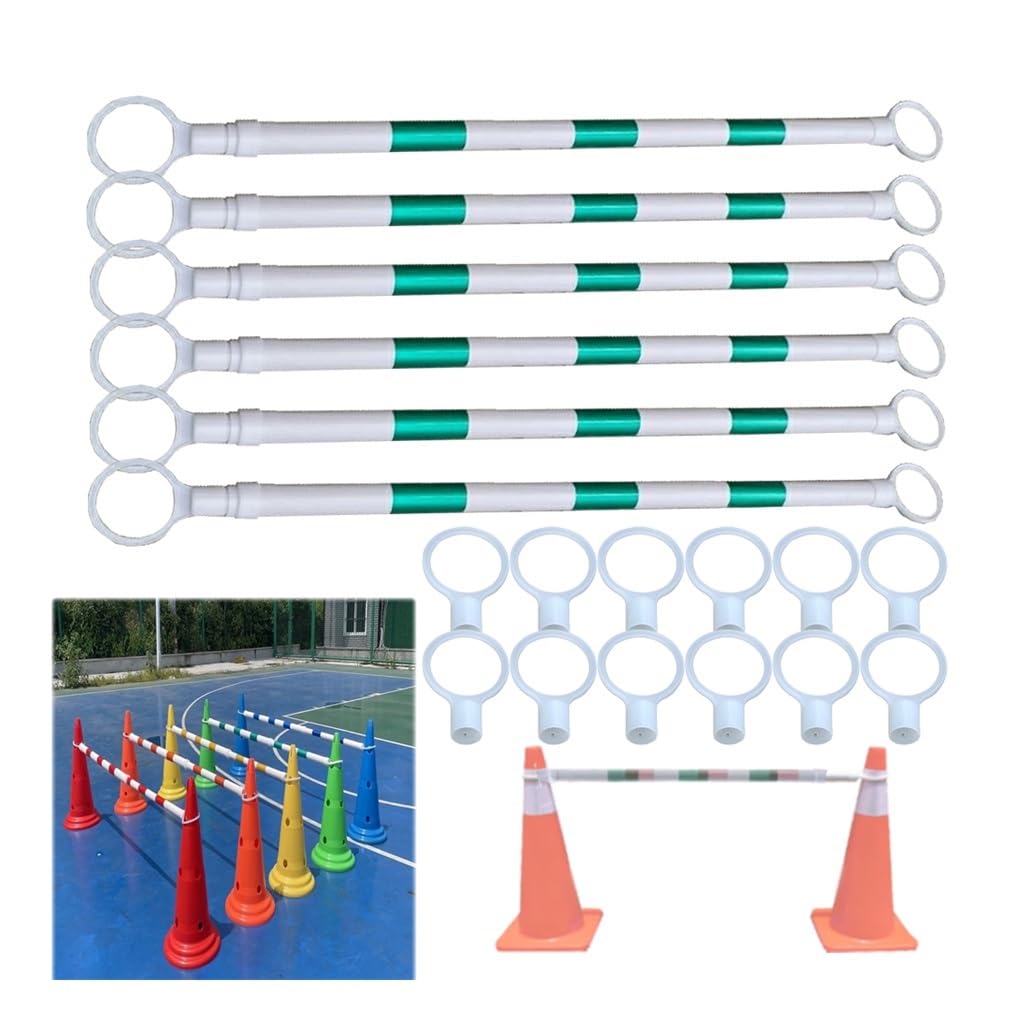 GTHTUHFD 6-Pack Extendable Traffic Cone Bar 4.1Ft-6.6Ft, Safety Barricade Poles For Parking, Crosswalks, Driveways & Road Construction - Green & White Replacement Ends,Green and White-1.25-2 m