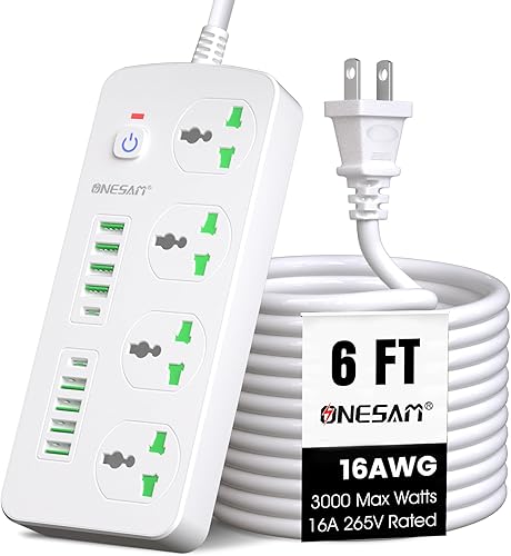 Regleta de alimentación para cruceros con 8 puertos USB y 2 USB-C, cable de extensión de 6 pies con 4 tomas múltiples, cubierta de seguridad