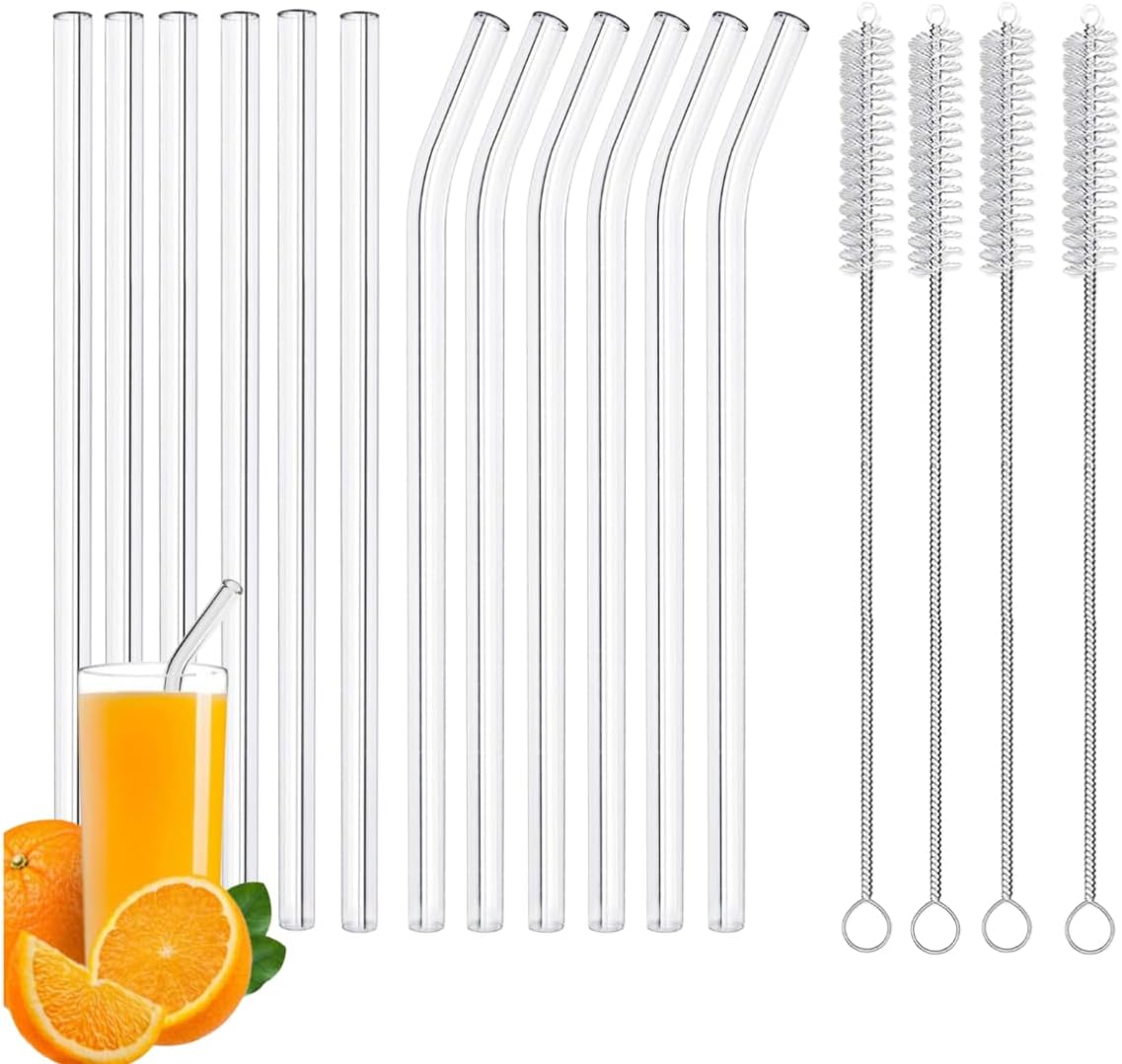 Halm Reusable Glass Straws - 6 Straight 23 Cm Long Plastic-Free Cleaning Brush-1010551