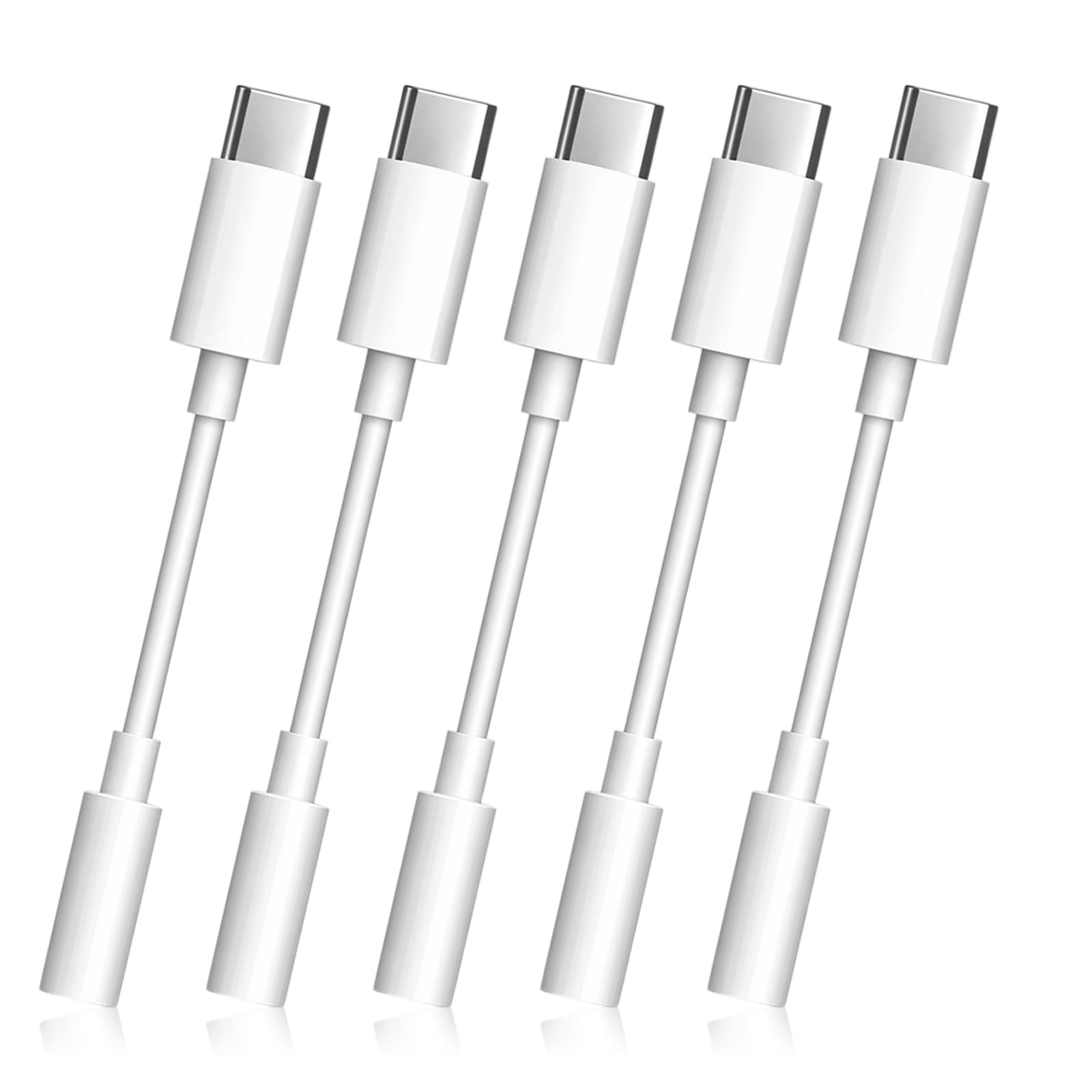 Paquete de 5 adaptadores USB C a conector de auriculares USB C a conector de 3,5 mm, adaptadores de audio tipo C, adaptadores de auriculares de audio, compatibles con varios teléfonos móviles