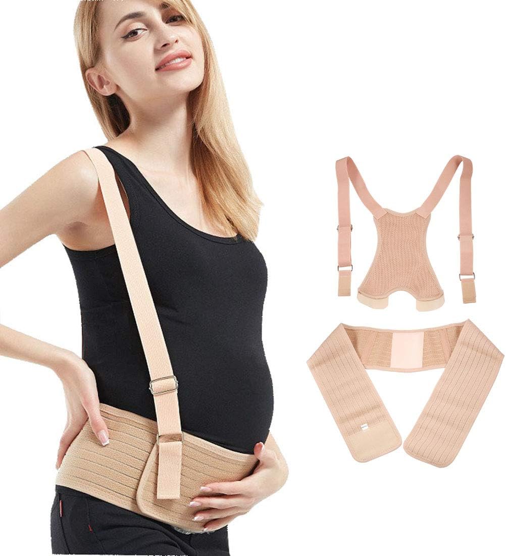 Maternity Belt, Abdominal Binder Pelvic Back Support Belt for Pregnancy with Detachable Shoulder Straps Beige