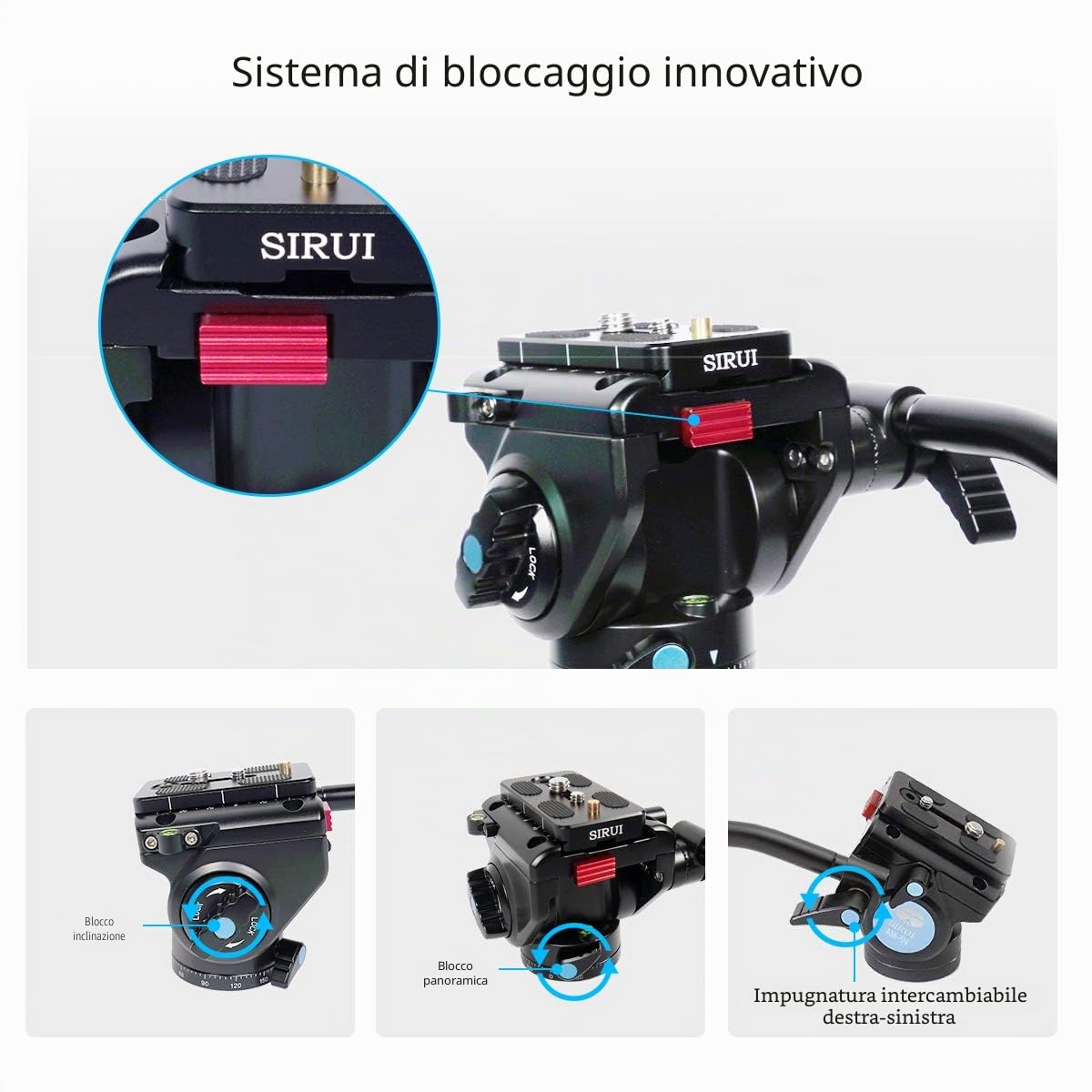 Testina video fluida SIRUI con piastra a sgancio rapido Carico massimo 3 kg 360 gradi Compatibile Arca Swiss (AM-5V)