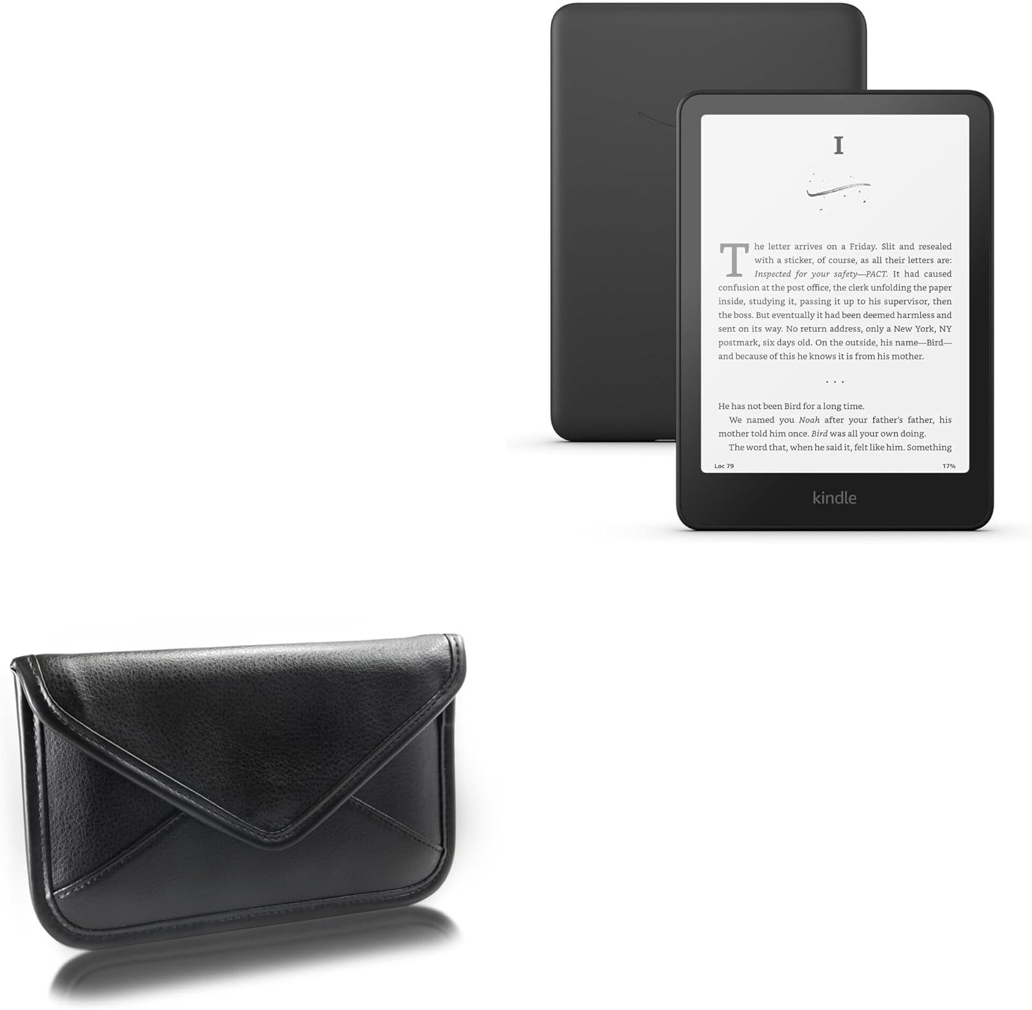 BoxWave Case Compatible with Amazon Kindle (11th Gen 2024) - Elite Leather Messenger Pouch, Synthetic Leather Cover Case Envelope Design - Jet Black