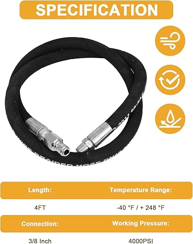 Vista 19 de OCPTY Manguera de lavado a presión de agua caliente 3/8" x 50ft 6000psi 2-Braid R2 Negro