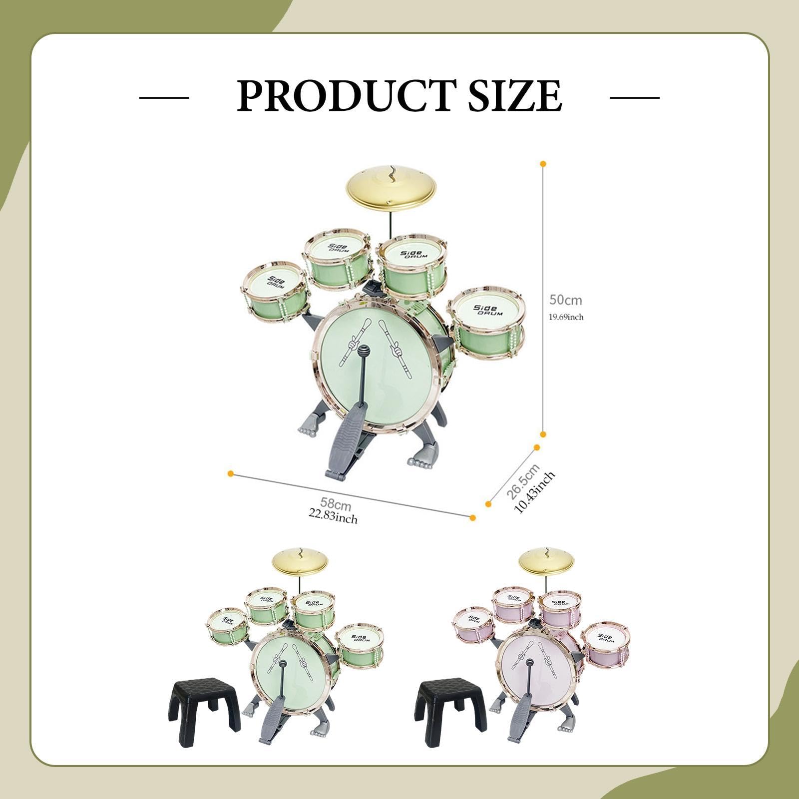 Batteria Bambini Playset Percussioni Giocattolo Strumento Musicale Sgabello in Materiale Pp Adatta per Divertimento Regalo Camera da Letto a, Rosa