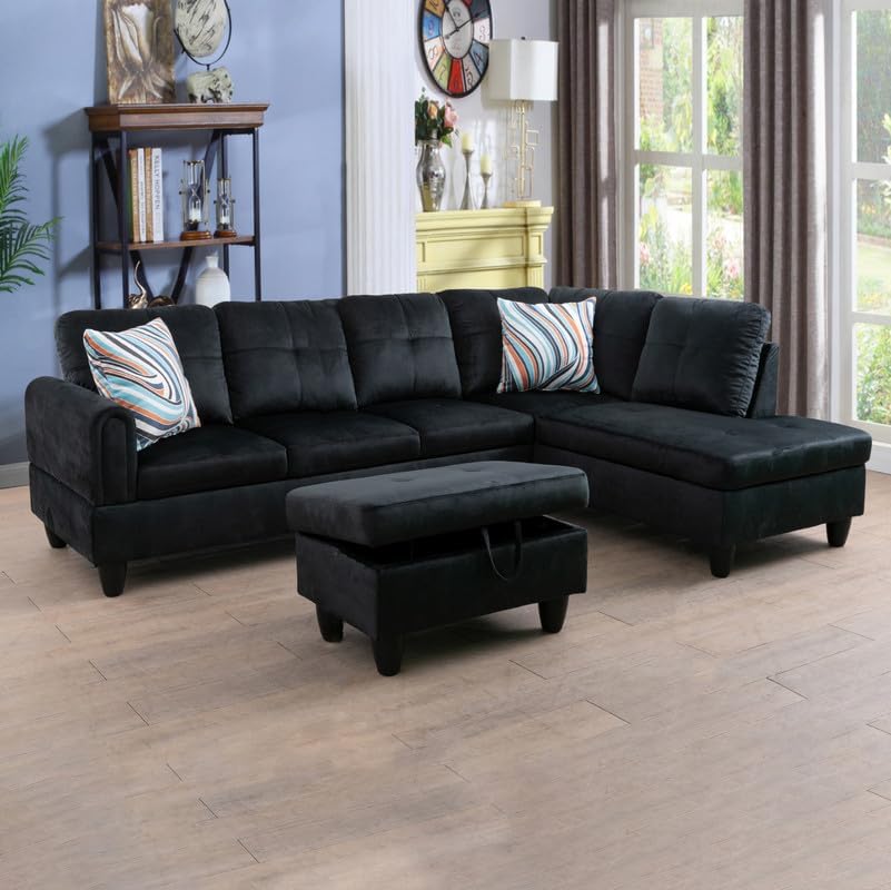 Black Flannel Living Room Sofa Ottoman for Home Office Bedroom Living Room, Strong Bearing Capacity Sofa Small Sofa Setee