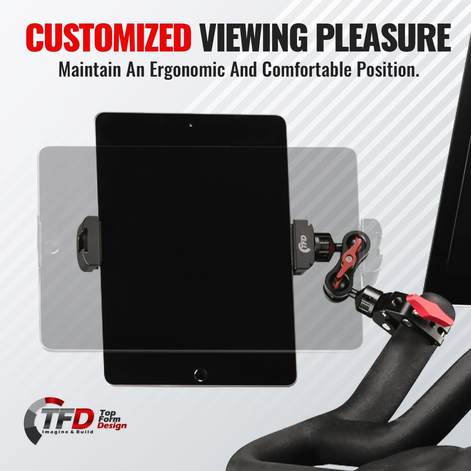 TFD Tablet Mount (5” to 10” Wide Fit) - Fits All Major Brands - Compatible with Ipad, Samsung, Google, & Other Standard Tablets | Tablet Holder for Truck, Cycling, Treadmill for Home, Work & the Road