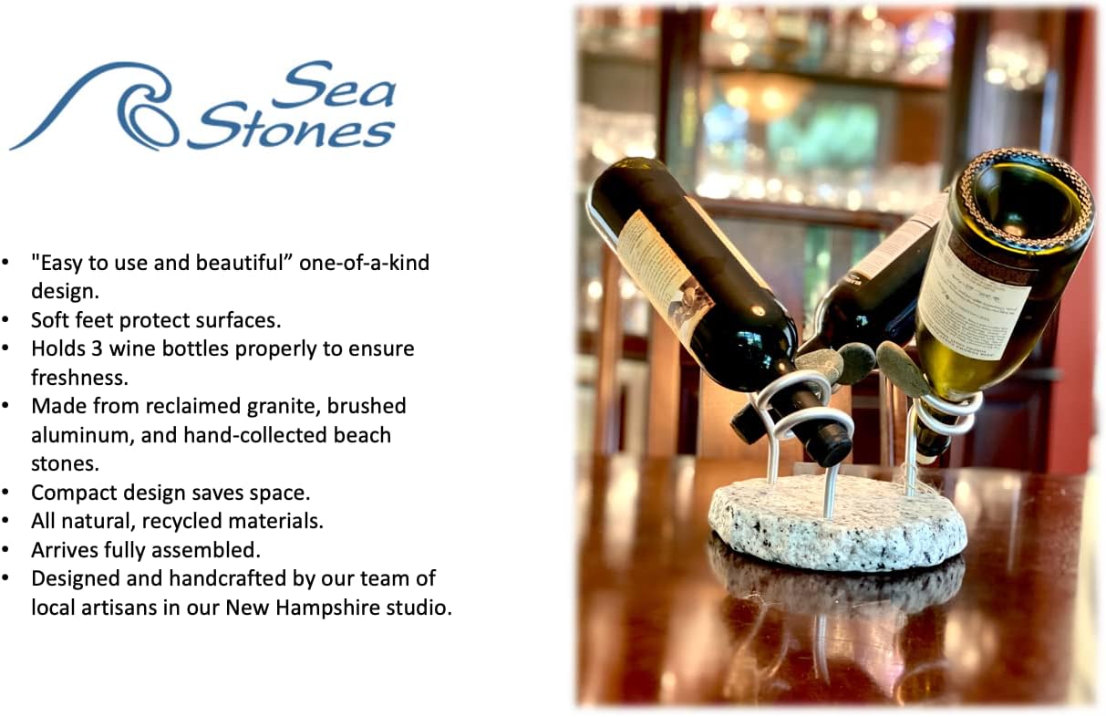 Artisan Crafted Premium Quality 3 Bottle Wine Holder-Granite & Aluminum Bring Form and Function Together -Holds 3 Bottles- Red or White Wine Displayed on Countertops, Dining Room Table or Wine cellar