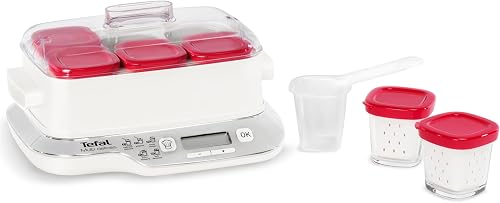 Tefal Multi Delices Express, Yaourtière, 6 Pots, Rouge, Yaourt Maison, 5 Programmes automatiques, desserts lactés, fromages blancs et desserts moelleux, Pots de 140ml, 100% sans BPA, YY5425FB - 1