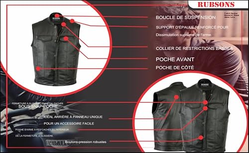 RUBSONS SOA Leather Motorcycle Vest with Two Interior Pistol Pockets and Single Back Panel (DE/NL/SE/PL, Alphanumerisch, XXL, Regular, Regular, Black)